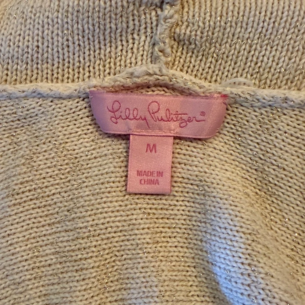 LILLY PULITZER Women’s M Cardigan Tatum Long Fringe Hem Ivory Gold Metallic - Picture 12 of 15